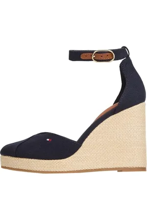Tommy Hilfiger Espadrilles Compensées Femme Flag Closed Toe à Bride Cheville, Bleu (Space Blue), 39