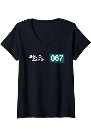 Squid Game Femme 067 Numéro de joueur avec logo T-Shirt avec Col en V