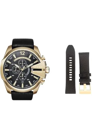 Diesel Chief Series Montre pour Homme, Mouvement Chronographe avec Bracelet en Silicone, Acier Inoxydable ou Cuir, Ton Or et , 51mm pour Homme Montre avec Bracelet en Cuir 347734