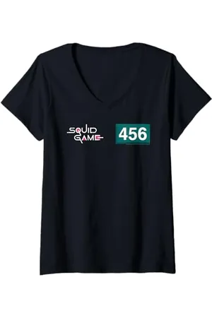 Squid Game Femme Player 456 Numéro et logo T-Shirt avec Col en V