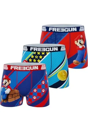 Freegun Boxer Homme Super Mario, Caleçon Homme Stretch et Confortable (Lot de 3) Taille S Bleu foncé/Turquoise/Rouge