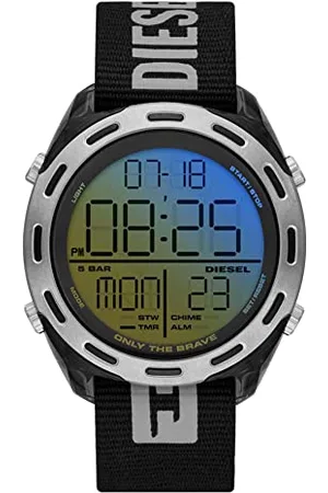 Diesel Montre pour homme Crusher, mouvement AnaDigi, boîtier en nylon noir de 46 mm avec bracelet en tissu, DZ1984