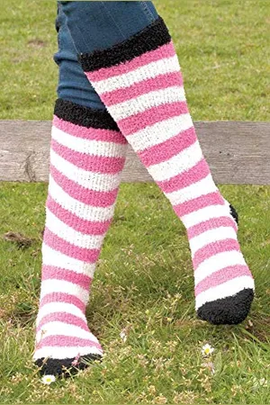 Rhinegold Soft Touch Knee High Socks-Pink/White Chaussettes 0, , Taille Unique