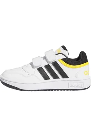 adidas Hoops Lifestyle Basketball Hook-and-Loop Shoes Chaussures, Cloud White/Core Black/Bold Gold, 30 EU