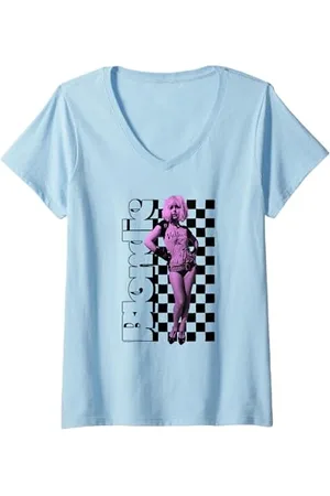 Blond Amsterdam Femme Checkerboard Portrait Vintage Band T-Shirt avec Col en V