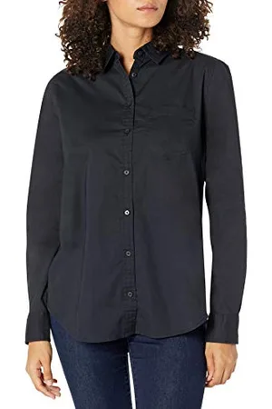 Amazon Chemise en Popeline à Col Américain et Manches Longues Coupe Classique Femme, , XS