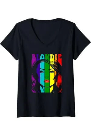 Blond Amsterdam Femme Pride Rainbow Illustration Vintage Band T-Shirt avec Col en V