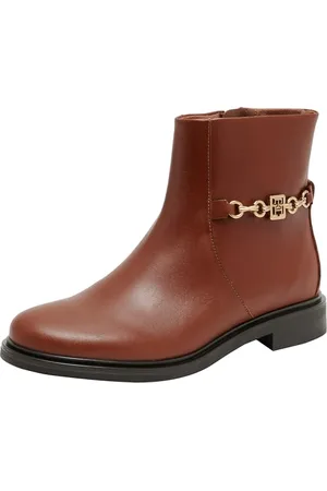Tommy Hilfiger Bottes Femme Chain Low Bootie en Cuir, Marron (Cognac Brown), 36