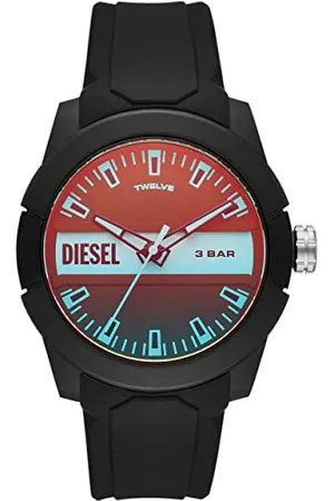 Diesel Montre pour homme Double Up, mouvement à trois aiguilles, boîtier en nylon noir de 43 mm avec bracelet en silicone, DZ1982