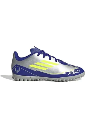adidas F50 Club Football Boots Turf Basket, Silver met./Solar Yellow/Lucid Blue, 23 EU
