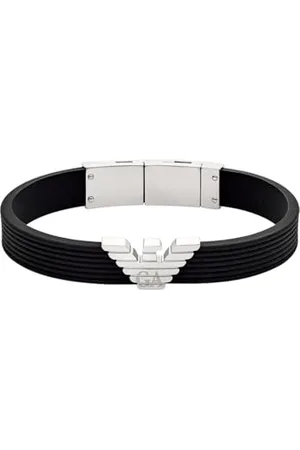 Emporio Armani Bracelet pour homme en cuir ou en acier inoxydable avec fermoir mousqueton, poussoir ou bouton pression, 9Lx9Wx4.5cm, Silicone, Pas de gemme