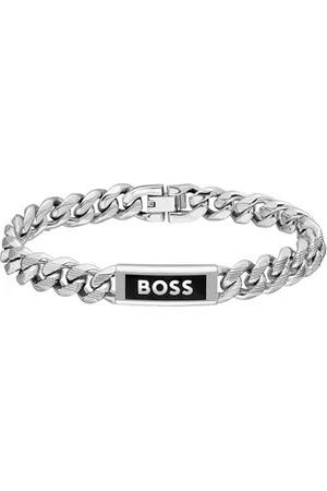 HUGO BOSS Jewelry Collier et Bracelet en Chaîne pour Homme Collection KASSY EMBLEM en Acier Inoxydable avec un Pendentif en Émail Noir