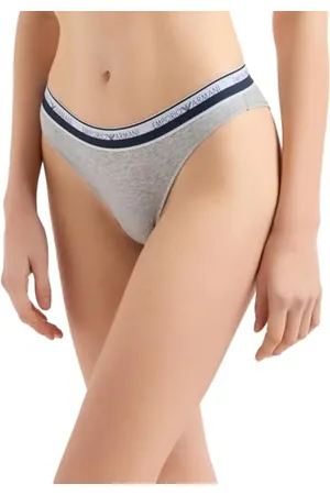 Emporio Armani Lot de 2 slips brésiliens en coton stretch avec logo pour femme, GRIS CLAIR MELANGE, XL