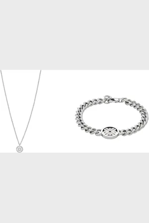 Emporio Armani Collier et bracelet pour hommes, acier inoxydable argenté, set
