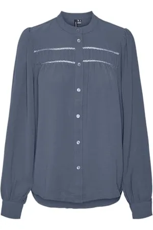 VERO MODA Vmemma Ls T-Shirt en Dentelle WVN GA Noos Manches Longues, Bleu Chine, XS Femmes