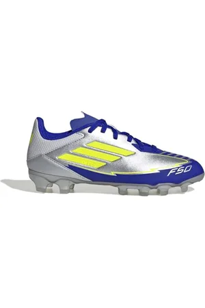 adidas F50 League Football Boots Multi Ground Chaussures, Silver met./Solar Yellow/Lucid Blue, 32 EU