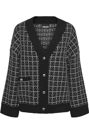 Pieces® Pcnilja Pull en Tricot Pa BC Cardigan, /Carreaux : Lurex Blanc et argenté, S Femme