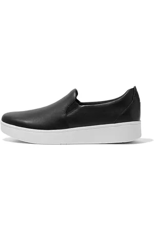 FitFlop Femme Rally Leather Slip on Skate Sneakers Basket, Black, 56 EU