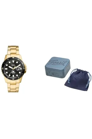 Fossil Montre Homme Blue Dive et Collier Harlow, Acier Inoxydable doré, Set
