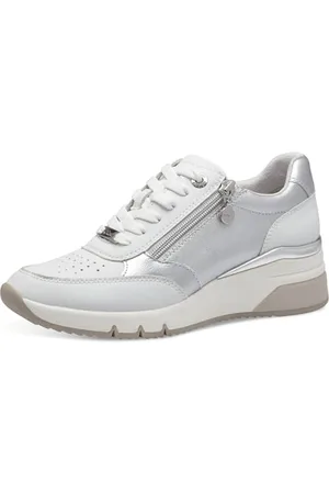 QS by s.Oliver Femme Damen Sneaker Low 5-23608-42 Basket, Blanc/Argent, 42 EU