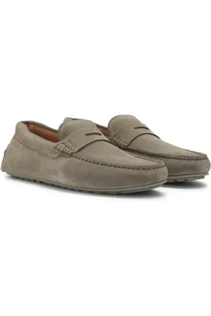 HUGO BOSS Hommes Noel Mocc Mocassins confectionnés au Portugal en Cuir suédé avec Finition Penny