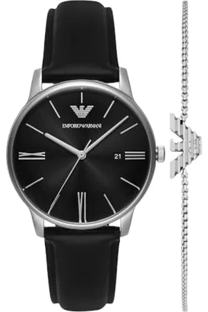 Emporio Armani Hommes Analogique Quartz Montre avec Bracelet en Cuir AR80079SET