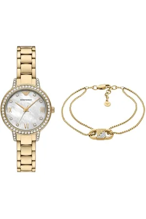 Emporio Armani Femme Montre en Acier Inoxydable Doré et Bracelet, Ensemble