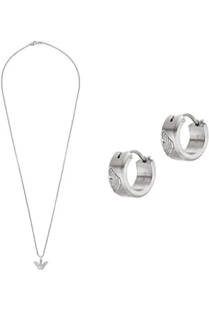 Emporio Armani Homme Collier et Boucles d’Oreilles en Acier Inoxydable Argenté, Ensemble