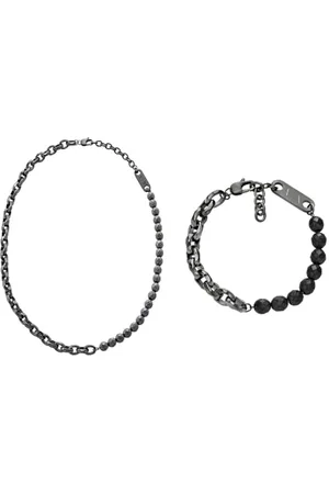 Armani Exchange Homme Collier et Bracelet en Acier Inoxydable Gunmetal, Ensemble