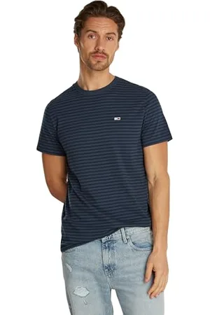 Tommy Hilfiger T-Shirt Manches Courtes Homme Slim Fit Stripe Tee Col Ras-du-Cou, Multicolore (Dark Night Navy / Stripe), L