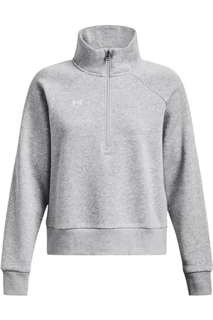 Under Armour Femme Polaire UA Rival Demi-zippée Sweatshirt, Mod Gray Light Heather/Blanc, M EU