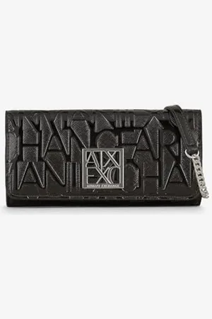 Armani Exchange Chain, Embossed All Over Logo, Portefeuille bi-Pliable Femme, , Taille Unique