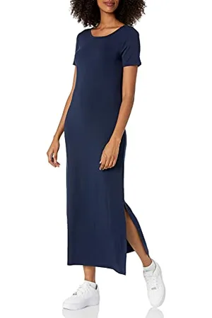 Amazon Robe Longue Fendue sur Le Côté Col Rond à Manches Courtes Coupe Standard en Jersey (Déjà Daily Ritual) Femme, , S