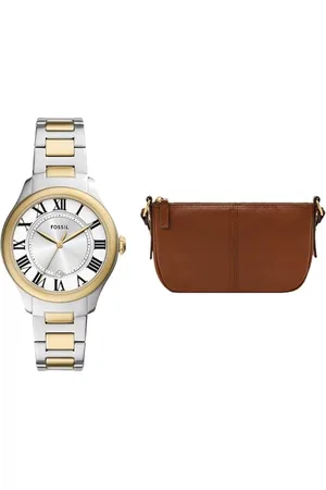 Fossil Femme Montre en Acier Inoxydable Bicolore Gilmore et Sac Jolie Marron, Ensemble