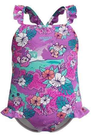 Speedo Learn to Swim Printed Frill Thinstrap Swimsuit | Chlorine Resistant | Quick Drying, Maillot Une pièce Fille, Neon Violet