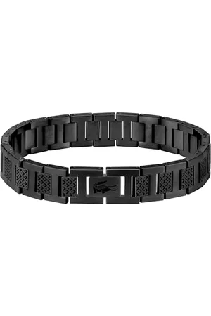 Lacoste Bracelet à Maillons pour Homme Collection METROPOLE en Acier Inoxydable Noir Embelli avec Motif Petit Piqué - 2040119