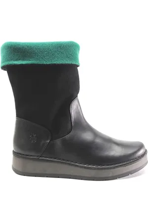 Fly London Femme Rula083fly Botte mi-Mollet, Noir/Vert, 40 EU