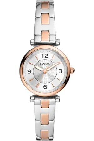 Fossil Montre pour femmes Carlie, mouvement à quartz, boîtier en acier inoxydable 2 tons de 28 mm avec bracelet en acier inoxydable, ES5201