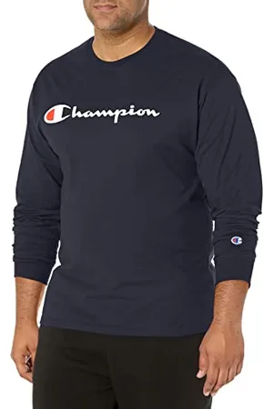 Champion T- Shirt Graphique Classique à Manches Longues, Script Bleu Marine, XL Homme