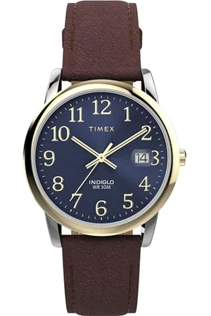 Timex Montre pour homme Easy Reader 35 mm - Bracelet en cuir , cadran bleu, boîtier argenté TW2W54500