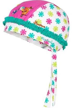 Playshoes Die MAUS UV-Schutz Kopftuch, Bademütze Blumen, Bonnet Fille, Multicolore (Weiß/Rosa 586), 53 (Taille Fabricant: 53cm)