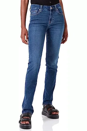 7 for all Mankind Kimmie Straight Bair Eco Jeans, Bleu Moyen, 29W x 29L Femme