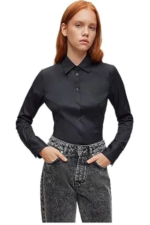 HUGO BOSS Femmes The Fitted Shirt Chemisier Slim Fit en Popeline Facile à Repasser