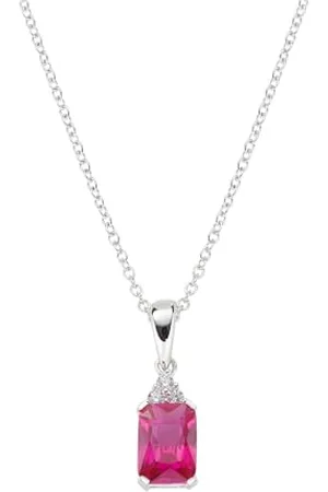 AMEN Bijoux, Collier Princess, Collier Femme Argent 925, Rhodié avec Zircon Pendentif Rouge, Cadeau Femme