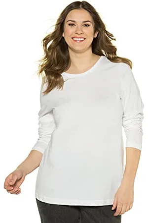 Ulla Popken Basic-Shirt, Rundhalsausschnitt, Slim, Baumwolle Manches Longues, Blanc (20), 60-62 Femme