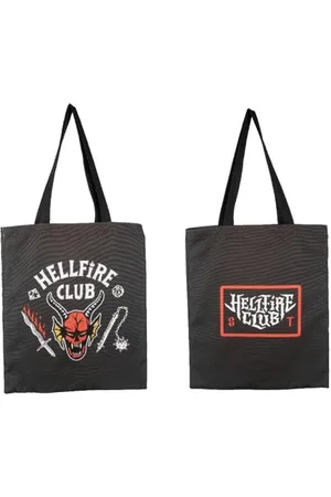 Konix Stranger Things Sac Tote Bag à longues poignées - 38 x 42 cm - 100% polyester - Motif Hellfire Club - Noir