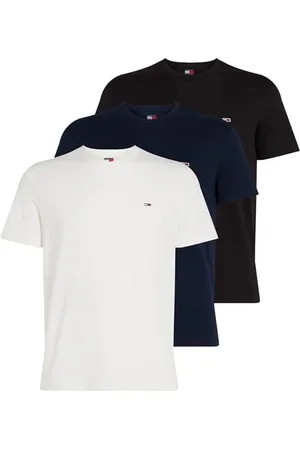 Tommy Hilfiger T-Shirts Manches Courtes Lot de 3 Homme en Coton, Multicolore (Ecru/Black/Dark Night Navy), S