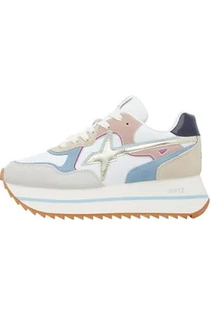 W6YZ Deva W.-Baskets en suède et Tissu Technique-Blanc, Blanc-Bleu Clair 39