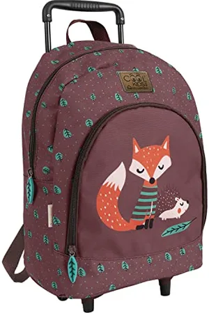 PERLETTI Sac à Dos Enfant avec Roues Imprimé Hérisson Ecole Maternelle - Sac à Roulettes Fille Garcon Léger Détails Réfléchissants - Cartable Brun Haute Qualité pour Voyage - 36x25x15