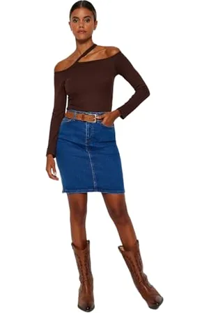 Trendyol Blue Basic Mini Denim Skirt Jupe, 38 aux Femmes